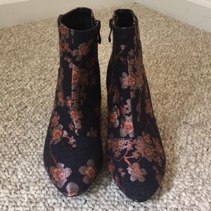 Red kiss Blue and Pink Floral Heeled Booties